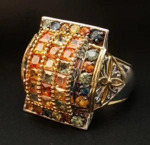 Size 9 Gems en Vogue Fancy Multi Color Sapphire Princess Sterling Silver Ring - Picture 1 of 8
