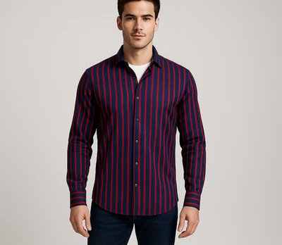 Visconti | Black Series Mens Shirt Navy Blue Red Stripe Dot Flip Cuff Size XXL - Image 1 of 4