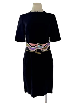 Emilio Pucci Women’s Black Dress Short Sleeve Belted Pink Green Print FR 34 Exc - Image 1 of 4