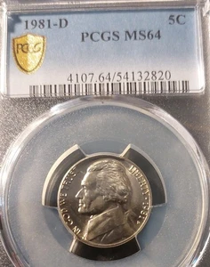 1981 D Jefferson  Nickel PCGS Certified MS64 - Picture 1 of 2