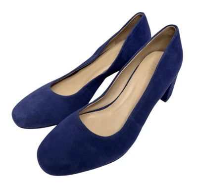 27 Edit Naturalizer Pumps Size 8.5 Wide Navy Blue Suede Leather Block Heel NEW - Изображение 1 из 4