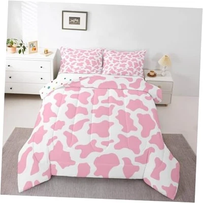 Conjunto de roupa de cama infantil desenho animado rosa estampa de vaca edredom, vaca leiteira completo multi 16 - Imagem 1 de 4