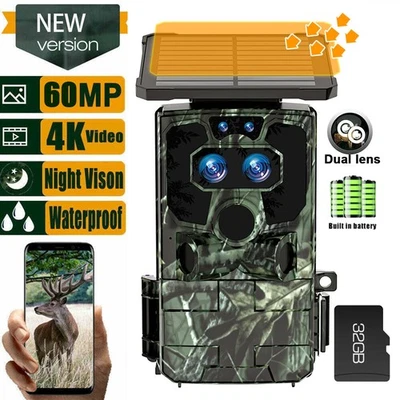 4K UHD 60MP WiFi Wildlife Trail Camera Solar Dual lens Starlight Night Vision AU - image 1 of 4