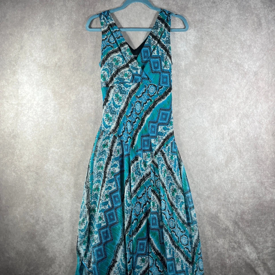 Vestido Chetta B Feminino Tamanho 8 Azul Turquesa Floral Sem Mangas Fada Caprichoso Boho - Imagem 1 de 4