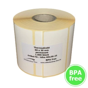 Étiquettes Thermo Sur Rouleau 60 X 30 Mm Autocollantes - 1000 Pièces / Rouleau - Photo 1/2