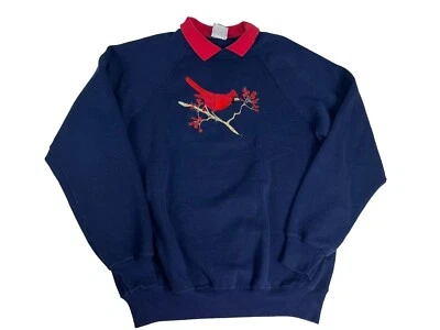 Sudadera Lee Azul Roja Manga Larga Bordada Cardenal Vintage Mujer Top L Foto 1 de 4