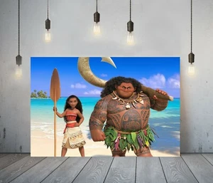 MOANA 1-FRAMED CANVAS WALL ART KIDS CARTOON PICTURE PAPER PRINT- YELLOW BLUE - Picture 1 of 15
