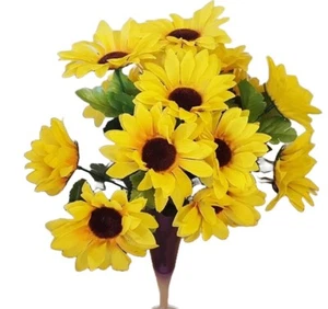 Sunflower Bouquet Flowers Artificial Bunch Floral Ivy Fern Home Garden 7 Heads - Picture 1 of 13