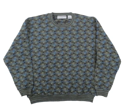 VTG Jhane Barnes Sweater Men XXL Blue Gray Black Geometric Woven Lightweight 90s - Image 1 of 4