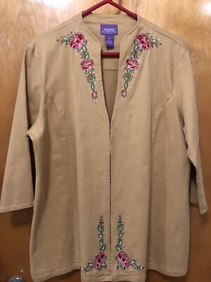 Chaqueta De Colección Suzanne Somers Oro Amarillo Bordada Flores Cristales Talla 1X Foto 1 de 4