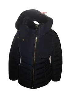 Joules Womens Size 8 Cassington Padded Coat Faux Fur Collar and Hood  Navy - Picture 1 of 8
