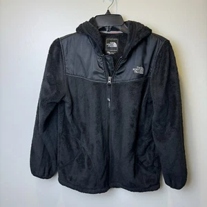 The North Face Girls XL Teddy Jacket Black With Hood Zip Fleece Spell Out - Picture 1 of 7