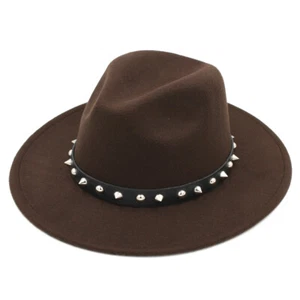 Mujer Hombre Ala Ancha Fedora Sombrero Panamá Gorra con Remaches Cinturón de Cuero para Fiesta - Imagen 1 de 36