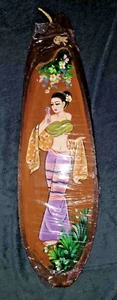 Vintage traditionelle asiatische Volkskunst Lanna-Stil handgefertigte Holzmalerei Thai importiert - Bild 1 von 9
