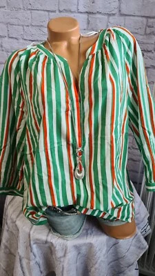 Shirt Bluse Tom Tailor Oberteil 3/4 Ärmel grün weiß gestreift 44 46 (4 060) NEU - Bild 1 von 4