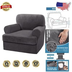 Soft Velvet Slipcovers for T Cushion Sofas - 2-Piece Set with Elastic Straps - Picture 1 of 9