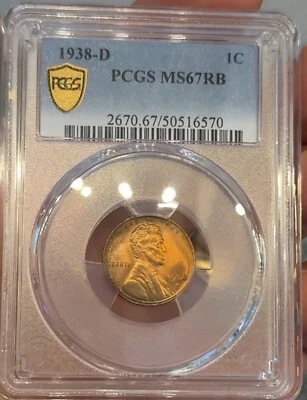 1938-D Blazing Gem BU Lincoln Cent ~ PCGS MS67RB ~ Top Pop ~ TrueView - Image 1 of 4
