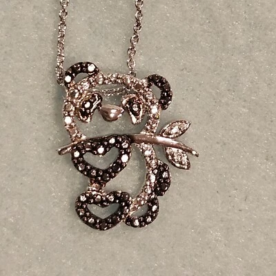 Black diamond panda pendant in sterling silver with 18" chain - Image 1 of 4