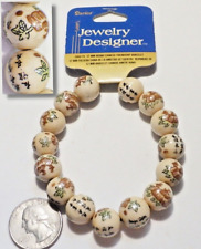 Vintage Chinese Friendship Bracelet Round Handpainted Ceramic Beads Stretch NOS