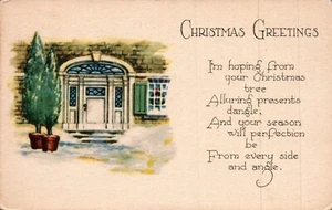 WEIHNACHTSPOSTKARTE Haustür, Weihnachtswunsch 1925 Vintage - Bild 1 von 2