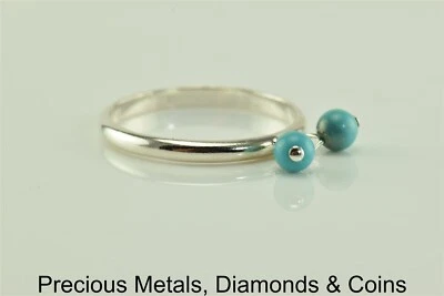 Anillo Apilable Banda Doble Cuentas Colgantes Larimar Plata de Ley CCO 925 Talla: 9 Foto 1 de 4