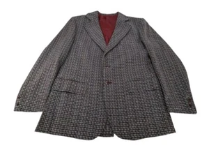 Men's Vintage 70s The Treasury Gray & Burgundy Leisure Suit Blazer Jacket Sz 40 - Picture 1 of 13