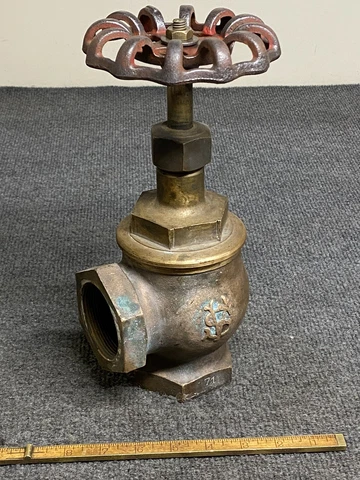 Vintage 2” Brass Steam Valve With Cast Iron Handle Steam Punk Decor Cool Patina Cover