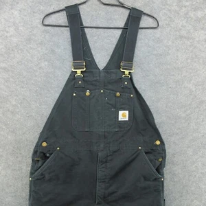 VTG Carhartt Jeans Mens 42x30 Black UR02 Bib Overalls Double Knee Quilted USA - Picture 1 of 16