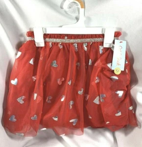 NEW WITH TAGS CAT & JACK RED & SILVER HEART TUTU SKIRT GIRLS SIZE S 6 6X - Picture 1 of 5