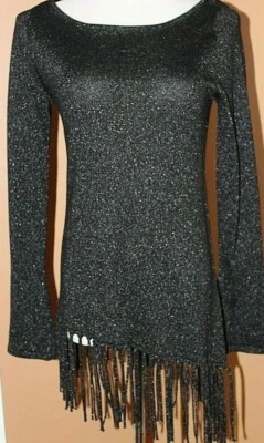 WHBM Boho Y2K Fringe Sweater Sz XS Metallic Boatneck  Asymmetrical Shimmer 90s - Image 1 of 4