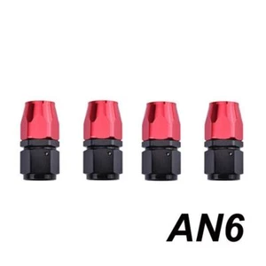 4Pcs Black+Red 0°Degree AN6 Oil Fuel Line Hose End Fitting Adapters Kits - Picture 1 of 12