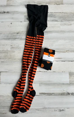 2 Pair TARGET Women's Halloween Tights Black & Orange Striped & Polka Dot - Image 1 of 4