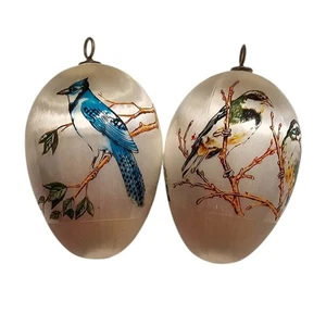 Set of 2 Vintage Egg Shaped Bird Christmas Ornaments Various Birds - Picture 1 of 6