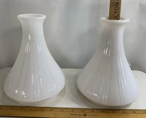 2 Vintage Milk Glass White Glass Shades 9" High, 5 1/2" Fitter, 7" Widest - Picture 1 of 8