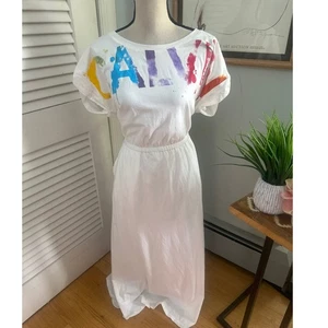 CALVIN KLEIN Womens Dress XL White Colorful Spellout Maxi Casual Pockets Stretch - Picture 1 of 11