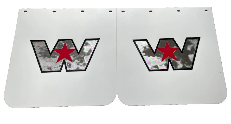 Western Star Trucks  24" x 24" White & Silver Poly Plastic Semi Truck Mud Flaps - Image 1 of 1