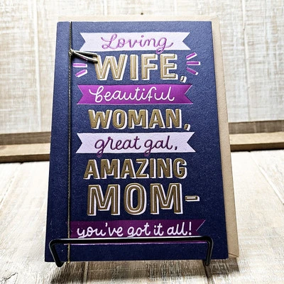 Tarjeta del Día de la Madre American Greetings Esposa Azul Rosa Hermoso Confeti Dorado Foto 1 de 4