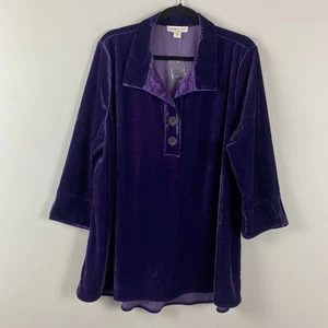 Coldwater Creek Samt Popover Tunika Shirt Gr. XL lila 3/4 Ärmel Kragen - Bild 1 von 10