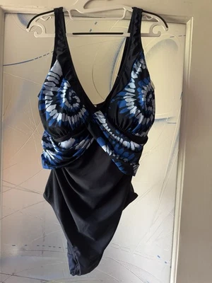 Neu Badeanzug 50 Cups Blau Curvy Übergröße Schwimmen Urlaub Figur schmeichelnd - Bild 1 von 4