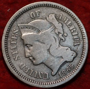 1865 Philadelphia Mint Three Cent Coin - Picture 1 of 2