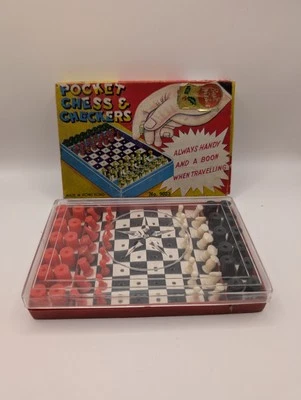 Vintage Pocket Travel Chess and Checkers Game Set Complete Made in Hong Kong - Image 1 of 4