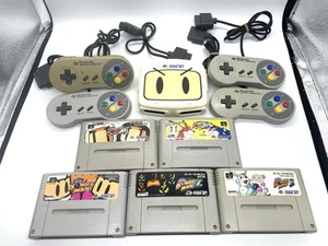 Super Famicom Bomberman 1-5 + Multitap 2 & 4 Controller Party Set Japan Tested - Picture 1 of 22