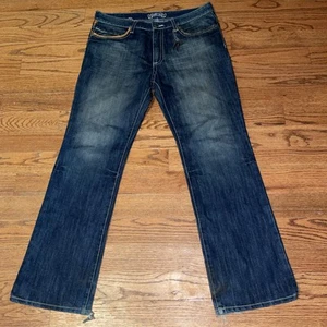 Robin Jean Jeans Herren Blau Denim Größe 38x34 Leder Klappe Nieten Distressed - Bild 1 von 24