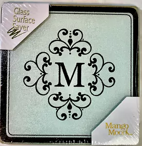 Glass Trivet Monogram M Frosted 8 x 8 inch Black border New in Package - Picture 1 of 4