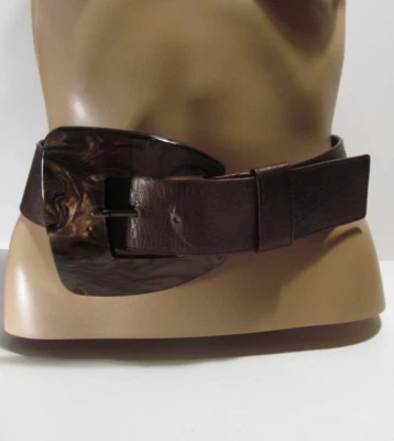 Suzi Roher Brown Leather Belt with Pearl Lucite Buckle - Image 1 of 4