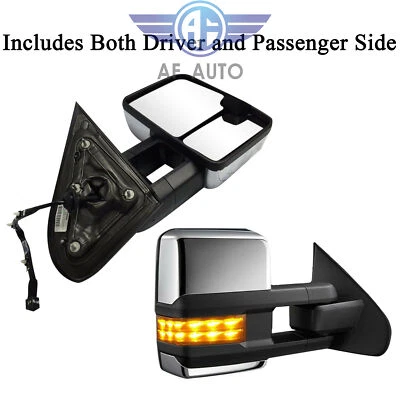 2× Power Heated LED Signal Tow Mirrors For 14-18 Chevy GMC 1500 2500 HD Dynamic - Image 1 of 4