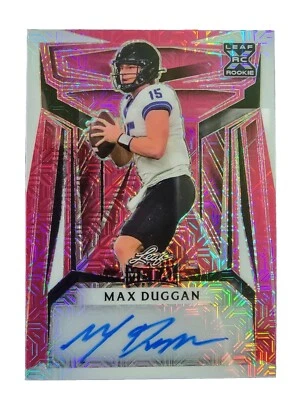 Max Duggan 2023 Leaf Metal XRC Pink Mojo Autograph 4/4 Football Card BA-MD1 - Image 1 of 4