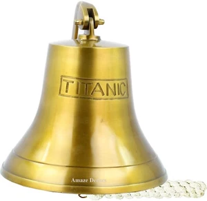 Titanic Antique Brass Ship Bell Wall Mounted Bracket Nautical Home Decor - Picture 1 of 5