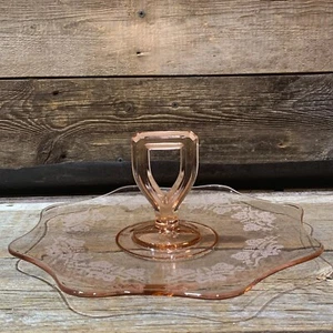 Vintage Pink Glass, Tidbit Tray, Etched Floral Ballerina - Picture 1 of 6
