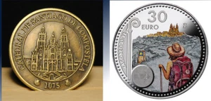 Silver coin Camino de Santiago Jacobeo Way of St James and coper coin 2 Pieces - Picture 1 of 9